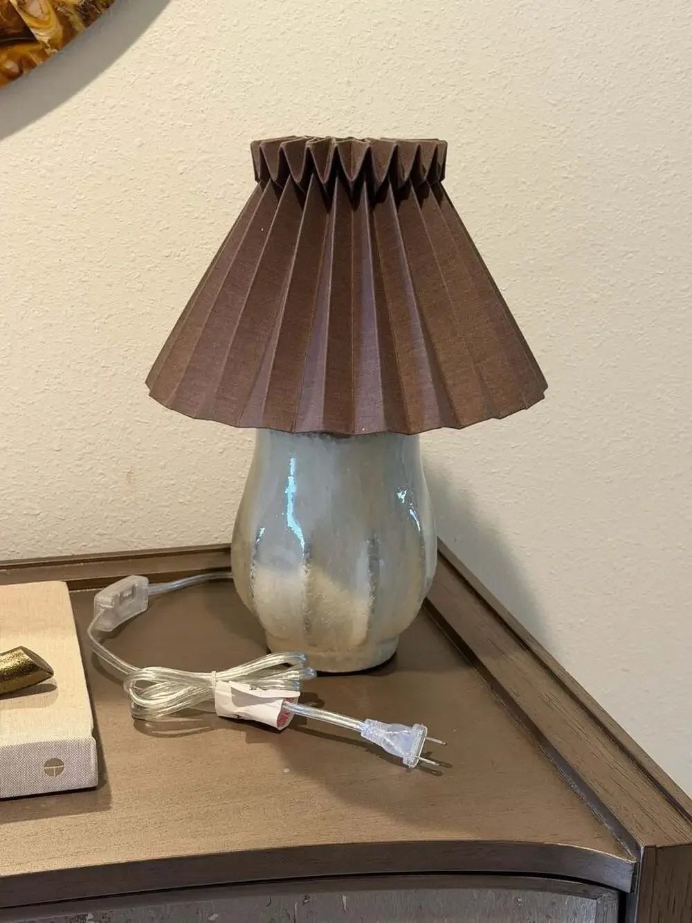 Hearth & Hand with Magnolia Ceramic Table Lamp Sour Cream w/ Brown Pleated Shade